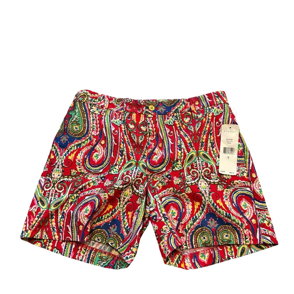Lauren Ralph Lauren Womens Red Paisley Cotton Chino Shorts Size 2 NWT